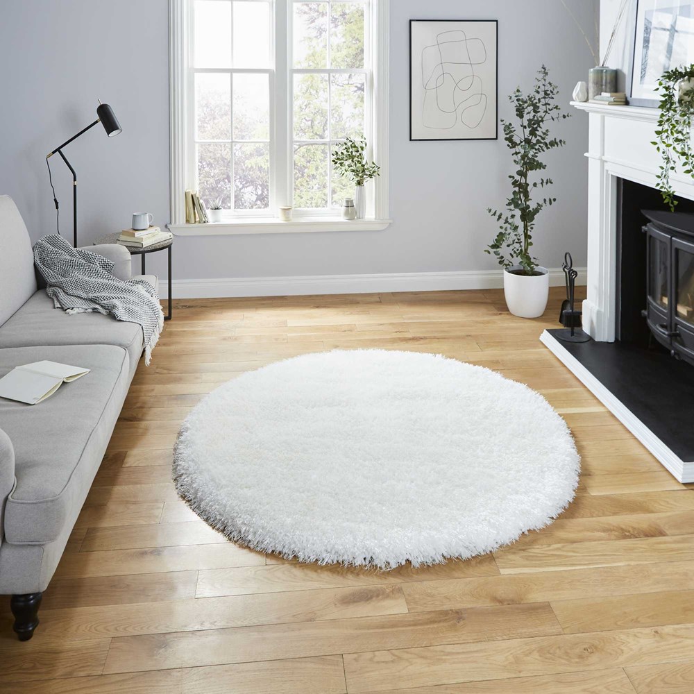 Montana Shaggy Round Circle Rugs in Ivory